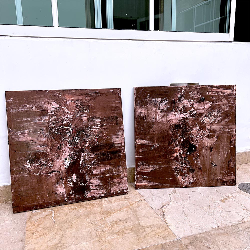 Cuadro original Abstracto SET X 2 -SERIE GRAY "BROWNIE"- 40 X 40 CM C/U